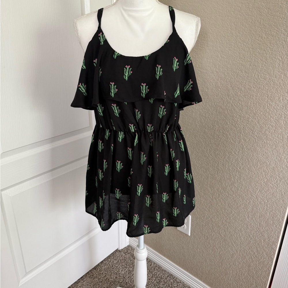 Torrid Black Dress with Green and Pink Cactus Design
